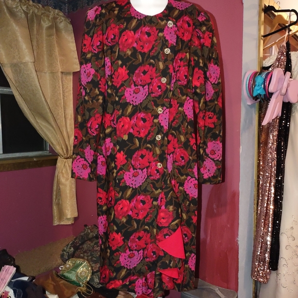 Richard Warren Vintage 100% Wool Floral Dress 10 - Picture 1 of 11